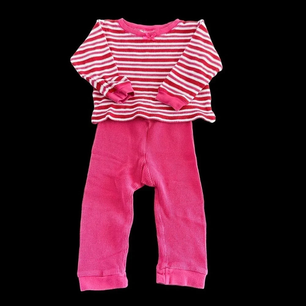 Vintage Gymboree‎ Baby Girls XS 2 Piece Set Thermal Knit Top Pants Striped Pink